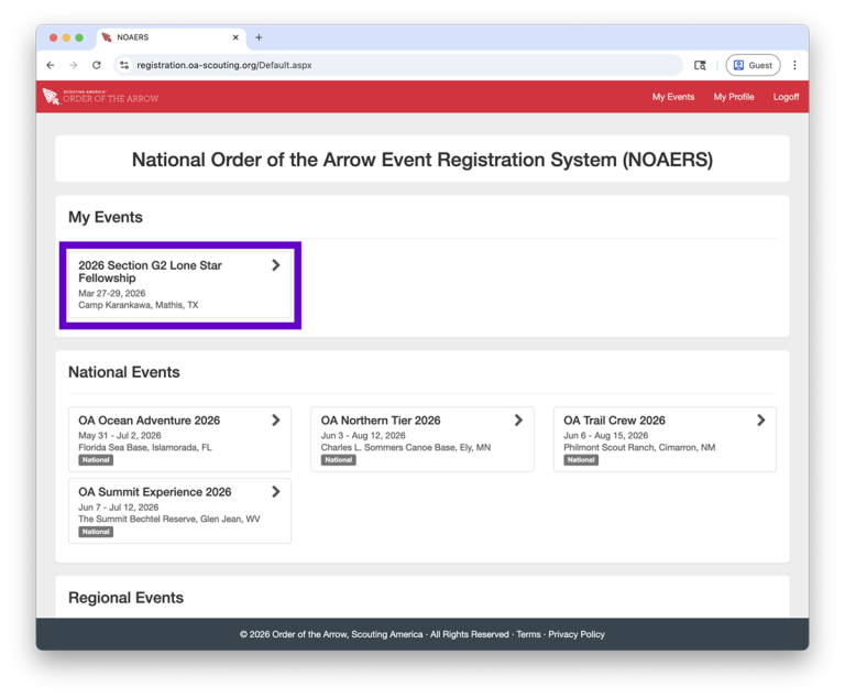 Click the Lone Star Fellowship event