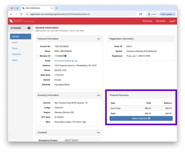 Click the “Make a Payment” button